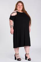 Vestido Plus Size Malha Viscose Detalhe em Tiras nos Ombros - Serena