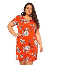 Vestido plus size manga curta com estampa g1 ao g4