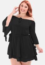 Vestido Plus Size Manga Flare Ciganinha Saia Dupla Laço