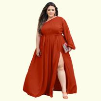 Vestido Plus Size Manga Nula Com Fenda Lateral Festa Convidada Madrinha Casamento