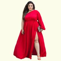 Vestido Plus Size Manga Nula Com Fenda Lateral Festa Convidada Madrinha Casamento