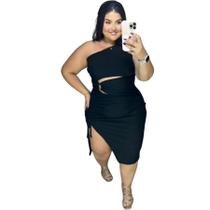 Vestido Plus Size Midi Argola na Cintura e Regulagem 0531