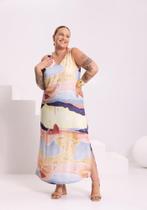 Vestido Plus Size Midi Chá Com Fenda Lateral Lunender 49197 Vestido Plus Size Midi Chá Com Fenda Lateral Lunender 49197