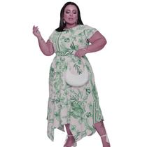 Vestido Plus Size Midi Floral Manga Borboleta Veste até 50