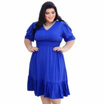 Vestido Plus Size Midi Liso Manga Curta Veste até 52