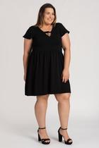 Vestido Plus Size Moletinho Detalhe Decote Mangas Cintura - Serena