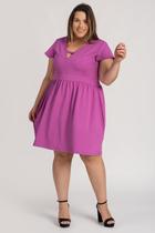 Vestido Plus Size Moletinho Detalhe Decote Mangas Cintura - Serena