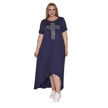 Vestido Plus Size Mulet Estampa de Cruz em Stras