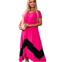 Vestido Plus Size Mullet de Bico com Manga Mega Luxuoso Pink com Preto