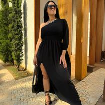 Vestido Plus Size Nula Manga Elegante Com Fenda Moda Feminina Moderna E Versátil