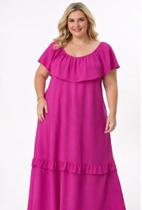 Vestido plus size ombro a ombro crepe duna fúcsia veste 48 ao 52 Vestido plus size ombro a ombro crepe duna fúcsia veste 48 ao 52
