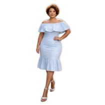 Vestido Plus Size Ombro A Ombro Midi Laise Premium MARRI MARRI Vestido Plus Size Ombro A Ombro Midi Laise Premium MARRI MARRI