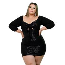 Vestido Plus Size Paetê Curto Moda Balada Manga 3/4 0510