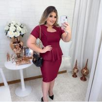 Vestido Plus Size Peplum Bico Moda Evangélica Feminina