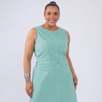 Vestido plus size pespontado com cinto algodão fem Vestido plus size pespontado com cinto algodão fem