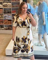 Vestido plus size predilects estampado com faixa