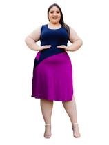 Vestido Plus Size Regata Altura do Joelho Bicolor Vestido Plus Size Regata Altura do Joelho Bicolor