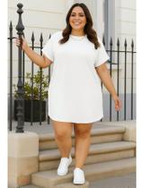 Vestido Plus Size Sólido Manga De Asa De Morcego Bolso Oculto Vestido Camiseta soltinho