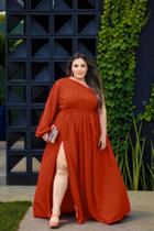 Vestido Plus size terracota casamento convidada madrinha com fenda manga única
