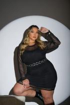 Vestido Plus Size Transparente Tulê Manga Longa Vestido Plus Size Transparente Tulê Manga Longa