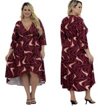 Vestido Plus Size Transpassado Estampado Elegante e Confortável