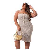 Vestido Plus Size Tricot Midi com Forro sem alça