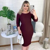 Vestido Plus Size Tubinho Manga 3/4 Moda Evangélica Feminina