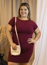 Vestido Plus Size Viscolycra Vinho Curto Manga Moda Feminina