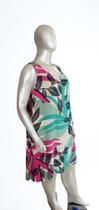 Vestido Plussize com Estampas de Folhas de Viscolinho Tamanho G3 Veste 52 ao 56 Vestido Plussize com Estampas de Folhas de Viscolinho Tamanho G3 Veste 52 ao 56
