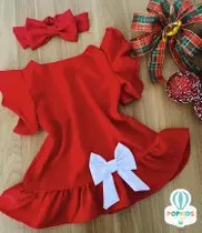 Vestido Pop Colors Natal Vermelho com Laço Branco Tam.GG/1