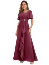 Vestido PRESEOSSA Desert Rose Chiffon Mother Bride Beads com decote em V Vestido PRESEOSSA Desert Rose Chiffon Mother Bride Beads com decote em V