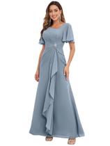 Vestido PRESEOSSA Long Mother of the Bride Dusty Blue Chiffon