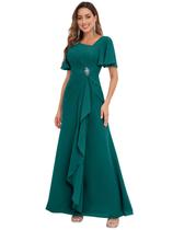 Vestido PRESEOSSA Long Mother of The Bride Teal Chiffon Tamanho 6 Vestido PRESEOSSA Long Mother of The Bride Teal Chiffon Tamanho 6