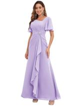 Vestido PRESEOSSA Mãe da Noiva Lilás Chiffon Tamanho 14