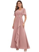 Vestido PRESEOSSA Mãe do Noivo Dusty Rose Chiffon Tamanho 10