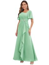 Vestido PRESEOSSA Mãe do Noivo em Chiffon Verde Menta Tamanho 10