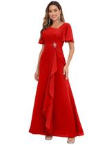 Vestido PRESEOSSA Modest Mother of the Bride, chiffon vermelho, tamanho 12 Vestido PRESEOSSA Modest Mother of the Bride, chiffon vermelho, tamanho 12