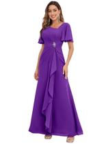 Vestido PRESEOSSA Mother of the Bride, chiffon roxo, tamanho 14