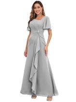Vestido PRESEOSSA Silver Chiffon Mother of The Bride A Line Vestido PRESEOSSA Silver Chiffon Mother of The Bride A Line