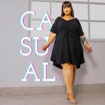 Vestido Preto Curto Plus Size Feminino Casual