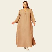 Vestido Preto Curvy Linho Longo Decote V Elegante Lia Rosa