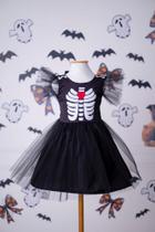 Vestido Preto Infantil Halloween Fantasia Menina Esqueleto Vestido Preto Infantil Halloween Fantasia Menina Esqueleto