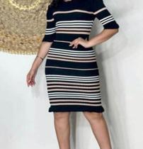 Vestido Preto Listrato em Tricot Vestido Preto Listrato em Tricot