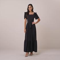 Vestido Preto Longo em Crepe Fluido Elegante com Faixa Tata Martello COR:PRETOTAMANHO:G