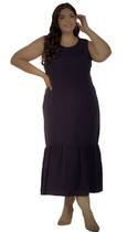 Vestido Preto Manga Regata Gola Arredondada Fajos