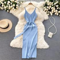 Vestido Preto Sem Mangas Com Fenda Para Mulheres, Verão 2024, Sexy, Bodycon, Costas Descobertas,