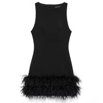 Vestido Preto Sem Mangas Com Plumas Para Mulheres, Ajuste Slim, Vestido Curto Sexy De Spandex,