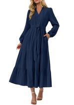 Vestido PRETTYGARDEN 2025 com decote em V com botões azul marinho M Vestido PRETTYGARDEN 2025 com decote em V com botões azul marinho M