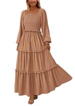 Vestido PRETTYGARDEN 2025 Cuello Cuadrado Manga Larga Maxi XS Vestido PRETTYGARDEN 2025 Cuello Cuadrado Manga Larga Maxi XS