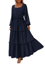 Vestido PRETTYGARDEN 2025 de manga larga fruncido maxi azul marino XS